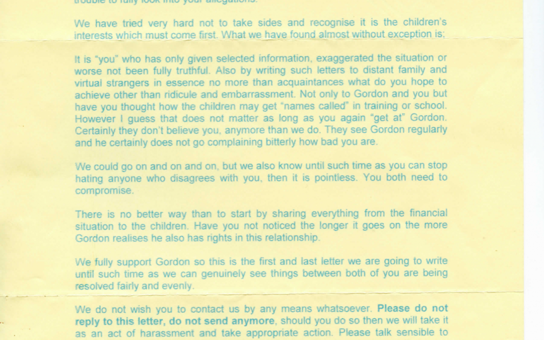Letter From Gordons Family